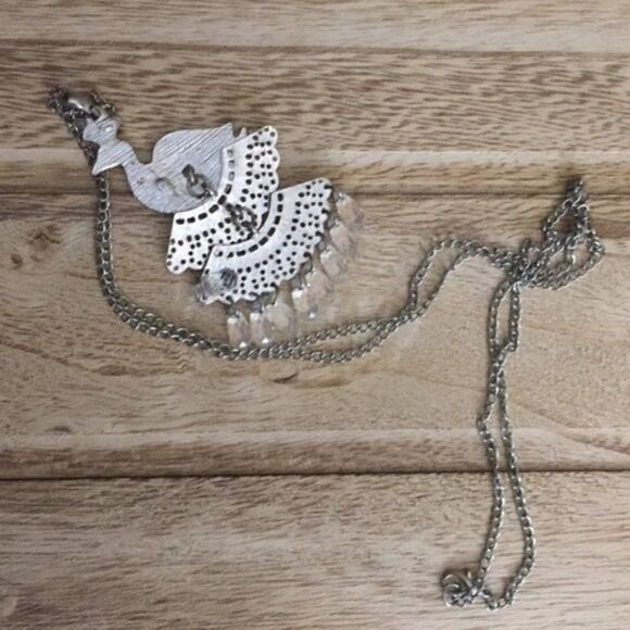 Peacock Necklace Pink Blue with Beads Extra Long - Picture 3 of 6